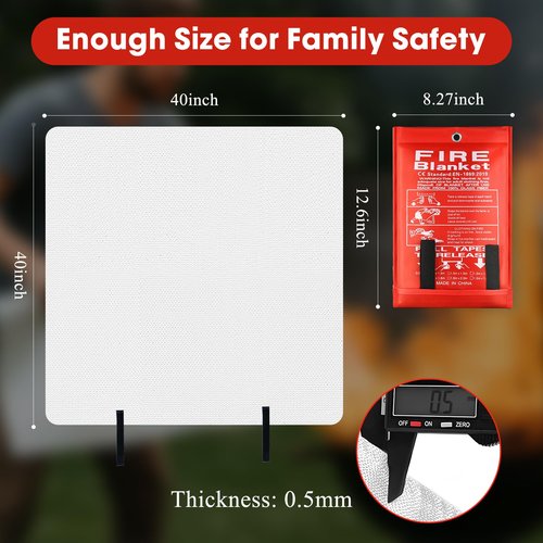 FJNATINH Fire Blankets Emergency for Home - 1 Pack 40' x 40' Fiberglass Blanket for Kitchen and Home (8)