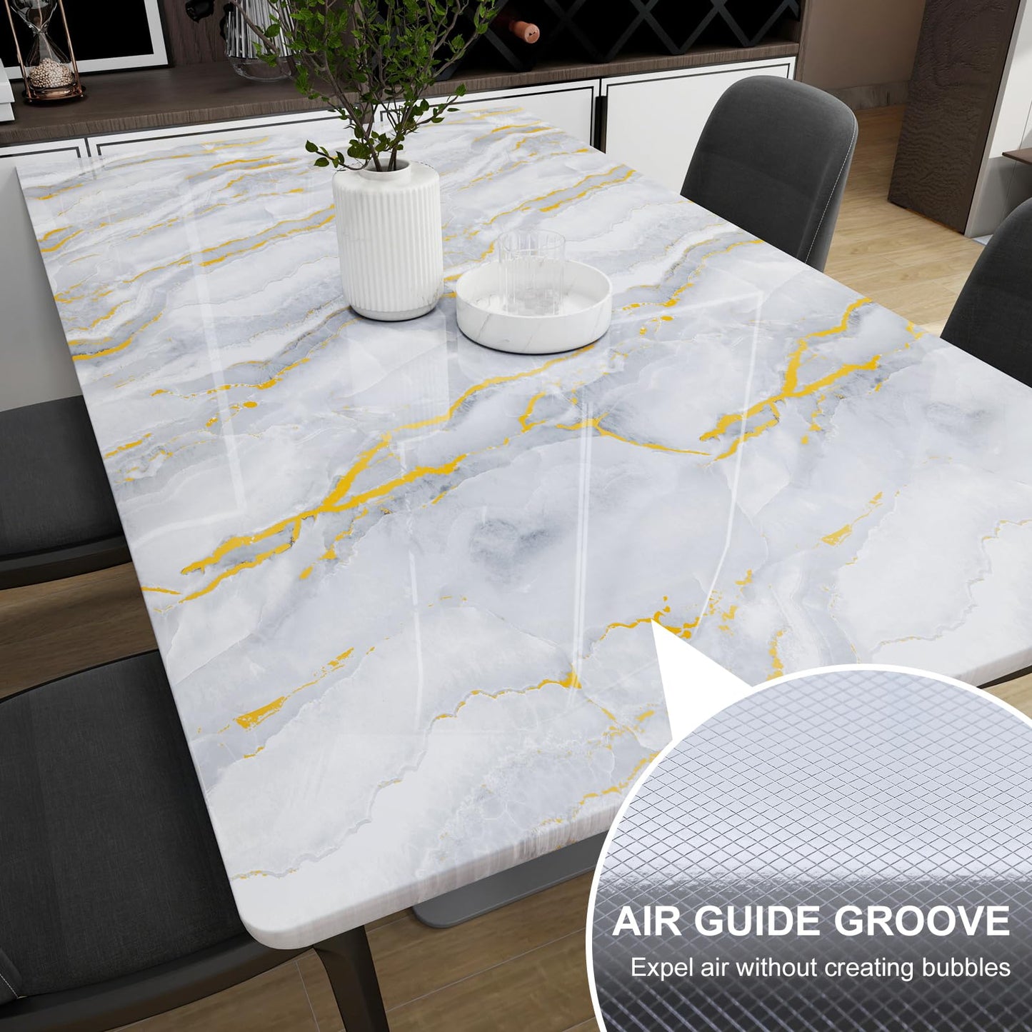 SOON AFTER Gold Marble Contact Paper Glossy Thick Peel and Stick Wallpaper Waterproof Self Adhesive Removable Wall Paper for Countertop Furniture Kitchen Bathroom. Modern Gold and White 15.7"x78.7"