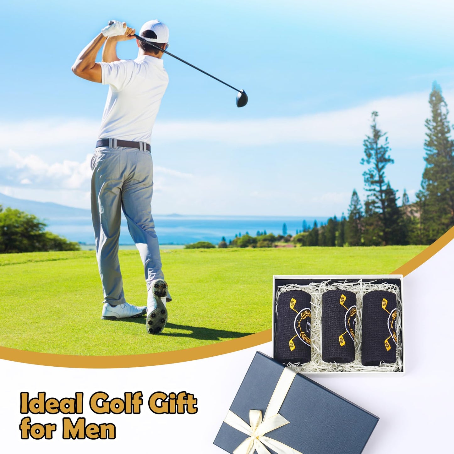 OXYEFEI Golf Towel Gift | Microfiber Waffle with Embroidered Monogrammed | 16”x 24” for Golf Bags with Clip for Men Accessories for Men (Initial-J)