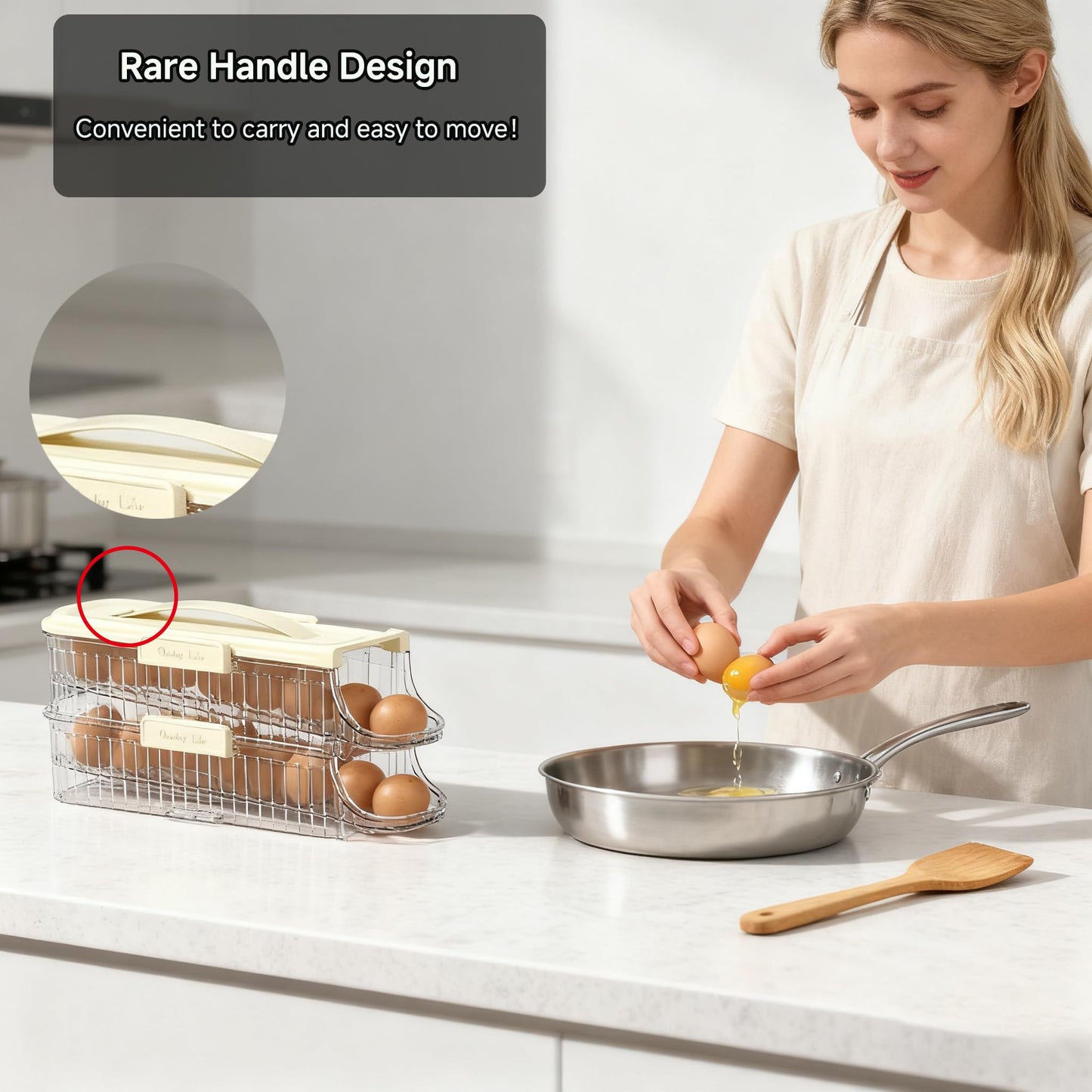 SYXLTSH Egg Holder for Fridge Automatic Rolling, Egg Storager Container Organizer Dispenser for Refrigerator Stackable Removable Inner Tray, Egg Accessories (Clear, 1 Row-2 Tiers)