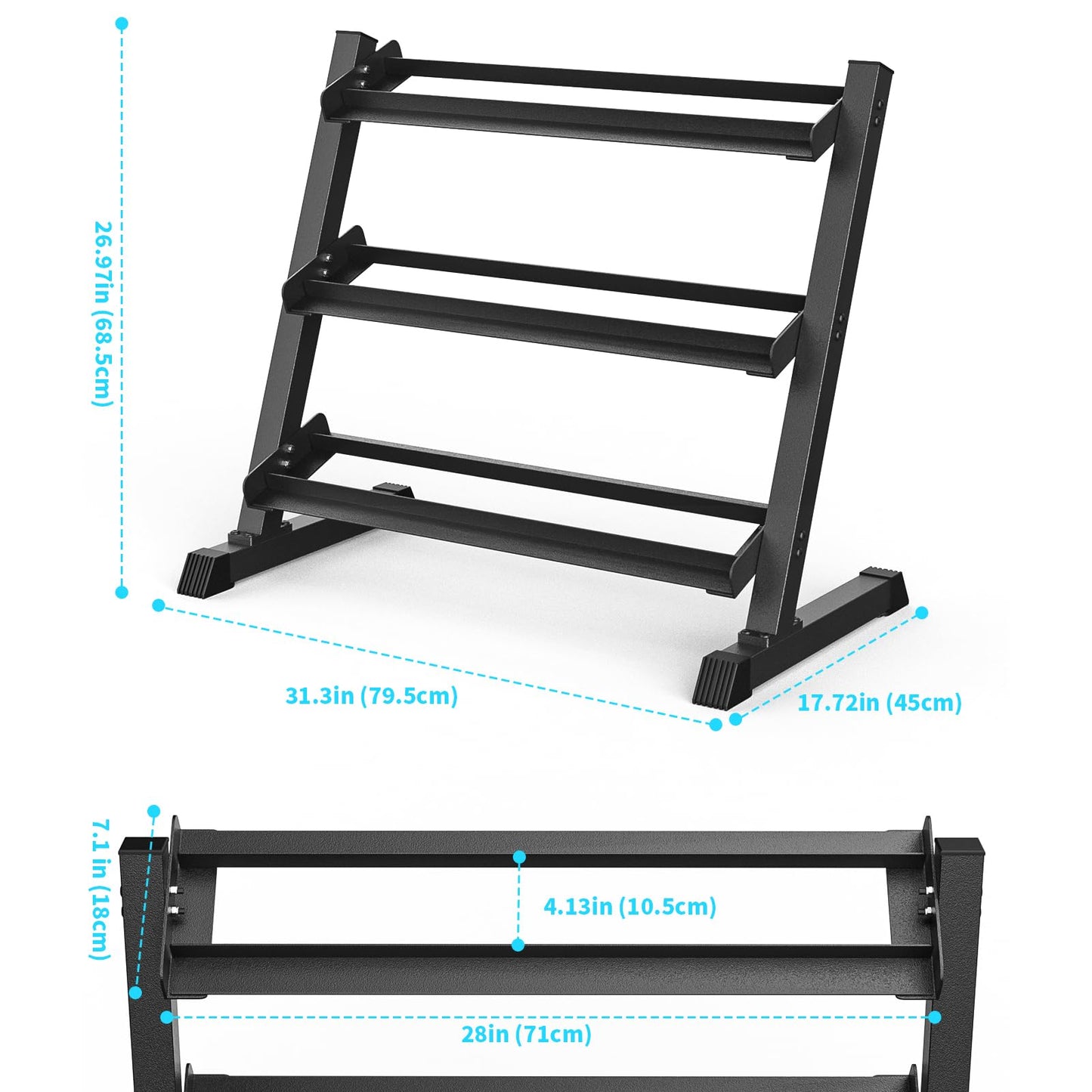 KHAMAL Dumbbell Rack Stand Only - 3-Tier Weight Rack Heavy Duty Dumbbell Stand Space-Saving For Home Gym Organization, Dumbbell, Barbell, Up To 1200LBS