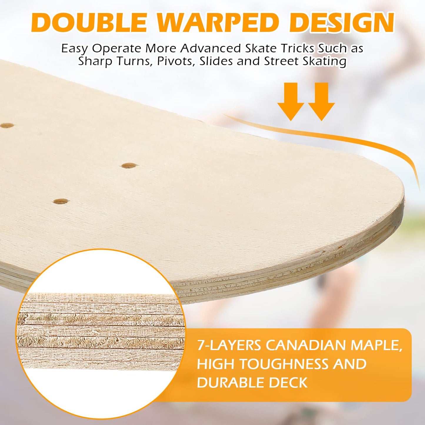 Meooeck 24 Pcs Blank Skateboard Decks Bulk 24 x 6 Inch Professional Maple Deck 7 Ply Double Tail Wooden Skate Deck Natural Plain Skateboard for Kids Art Painting Replacement Home Decoration