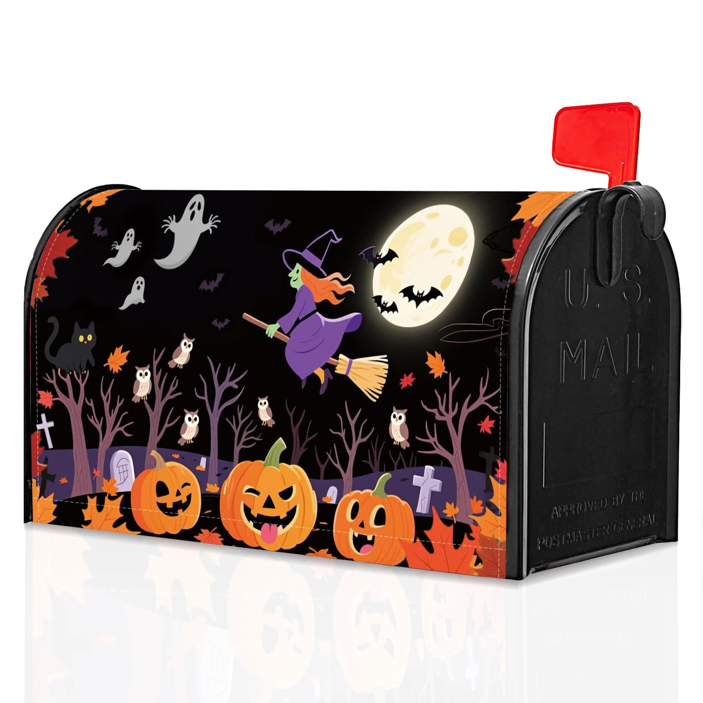 Halloween Pumpkin Mailbox Covers Magnetic Standard Size 21"x18" Happy Halloween Decorations Scary Night Ghost Witch Mailbox Wraps Fall Letter Post Cover for Holiday Home Garden Yard Outdoor Decor