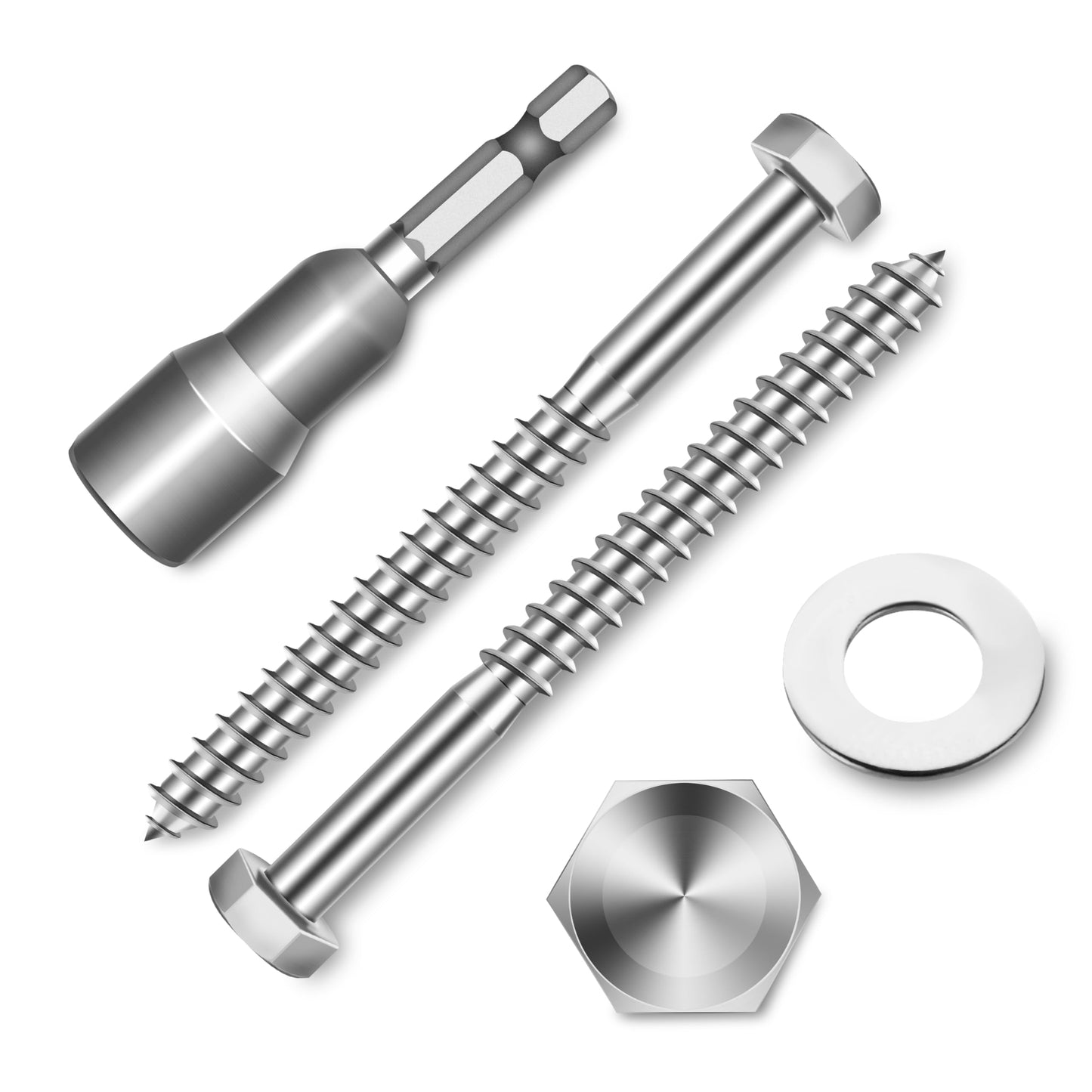 (8-Set) 3/8 x 4 Lag Bolts for Wood, Stainless Steel Heavy Duty Hex Head Lag Screws, ASME B18.2.1 Commercial/Industrial Grade Mounting Screws Bolts Kit by Marysino