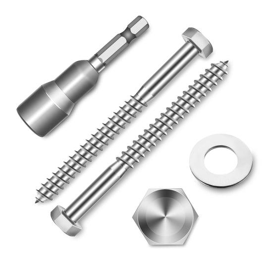 (8-Set) 3/8 x 4 Lag Bolts for Wood, Stainless Steel Heavy Duty Hex Head Lag Screws, ASME B18.2.1 Commercial/Industrial Grade Mounting Screws Bolts Kit by Marysino