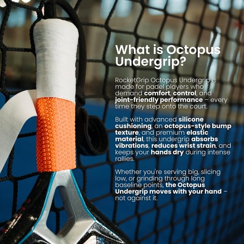 ROCKETGRIP Octopus Padel Grip (2-Pack) – Soft Silicone Undergrip for Padel Racket – Cushioned, Sweat-Resistant Fit for Padel Racquet – Vibration Dampening Padel Accessory (Orange)