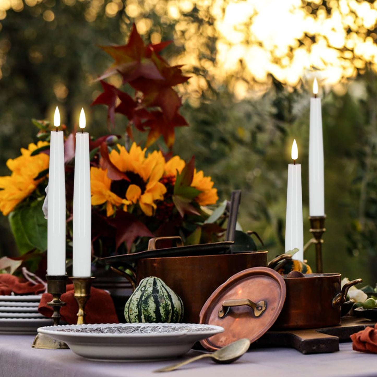 GenSwin Flameless Flickering Taper Candles Battery Operated, 4 Pcs Real Wax LED Taper Flameless Candlesticks with 3D Wick, White Electic Long Candles for Home Table Centerpieces Decor (0.79” x 8.1”)