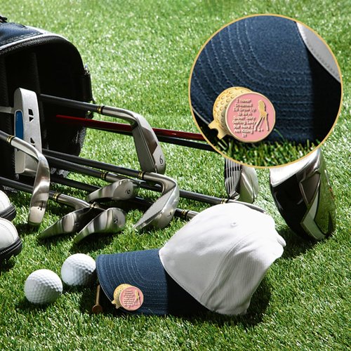GEYGIE I Never Dreamed I'd Grow Up to Be A Super Sexy Golfing Lady Pink Gold Golf Ball Marker with Magnetic Hat Clip, Funny Golf Gifts and Accessories for Women Daughter Girlfriend Her Golf Fan
