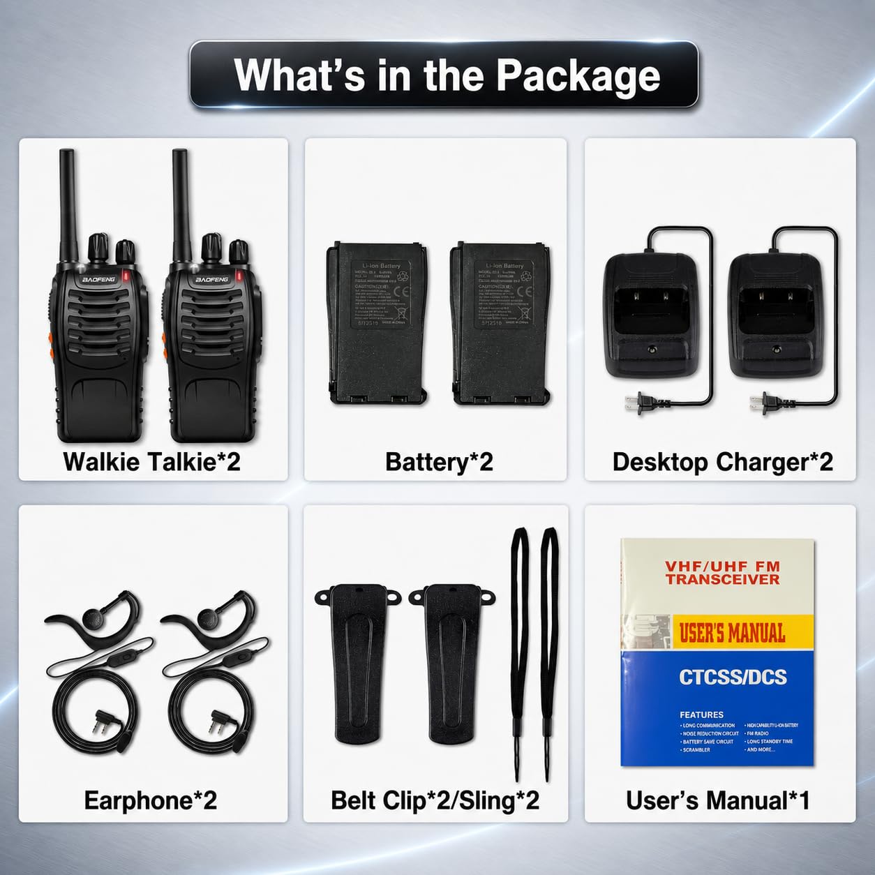Baofeng Two Way Radios Long Range Walkie Talkies for Adults,16 Channel Handheld 2 Way Radio Rechargeable with Flashlight Li-ion Battery and Charger, 6 Pack