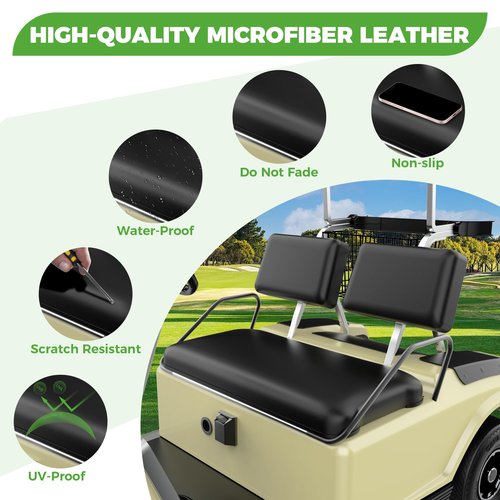 10L0L Golf Cart Front Seat Covers for Club Car DS 1982-2000, Staple On Black Micro Fiber Leather, Anti-Scratch & Anti-Fading