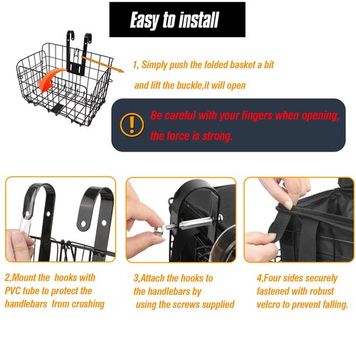 Zoofen Folding Bike Basket Front Metal Bicycle Basket for Adult Bikes,Foldable Bicycle Basket with Removable Nylon Inner Bag,Bearing 44 lbs