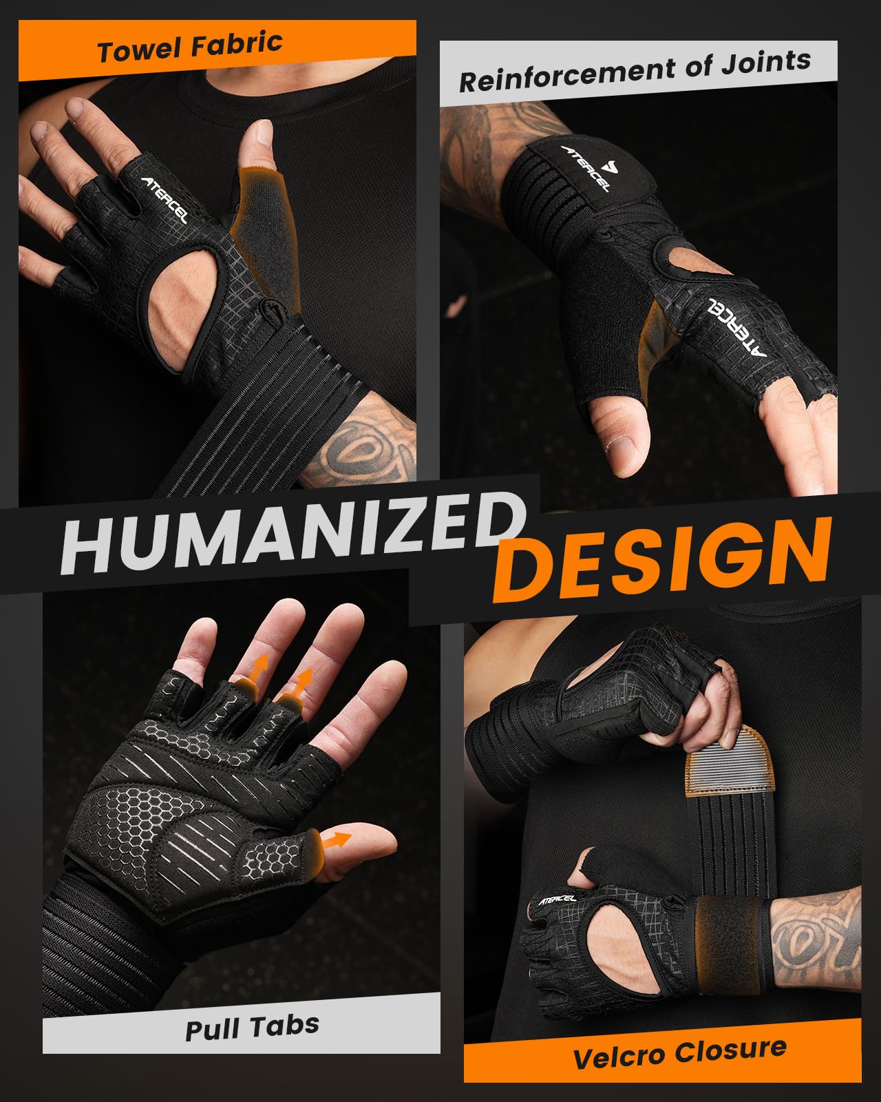 ATERCEL Gym Gloves for Men and Women, Workout Gloves with Wrist Support for Weight Lifting and Fitness