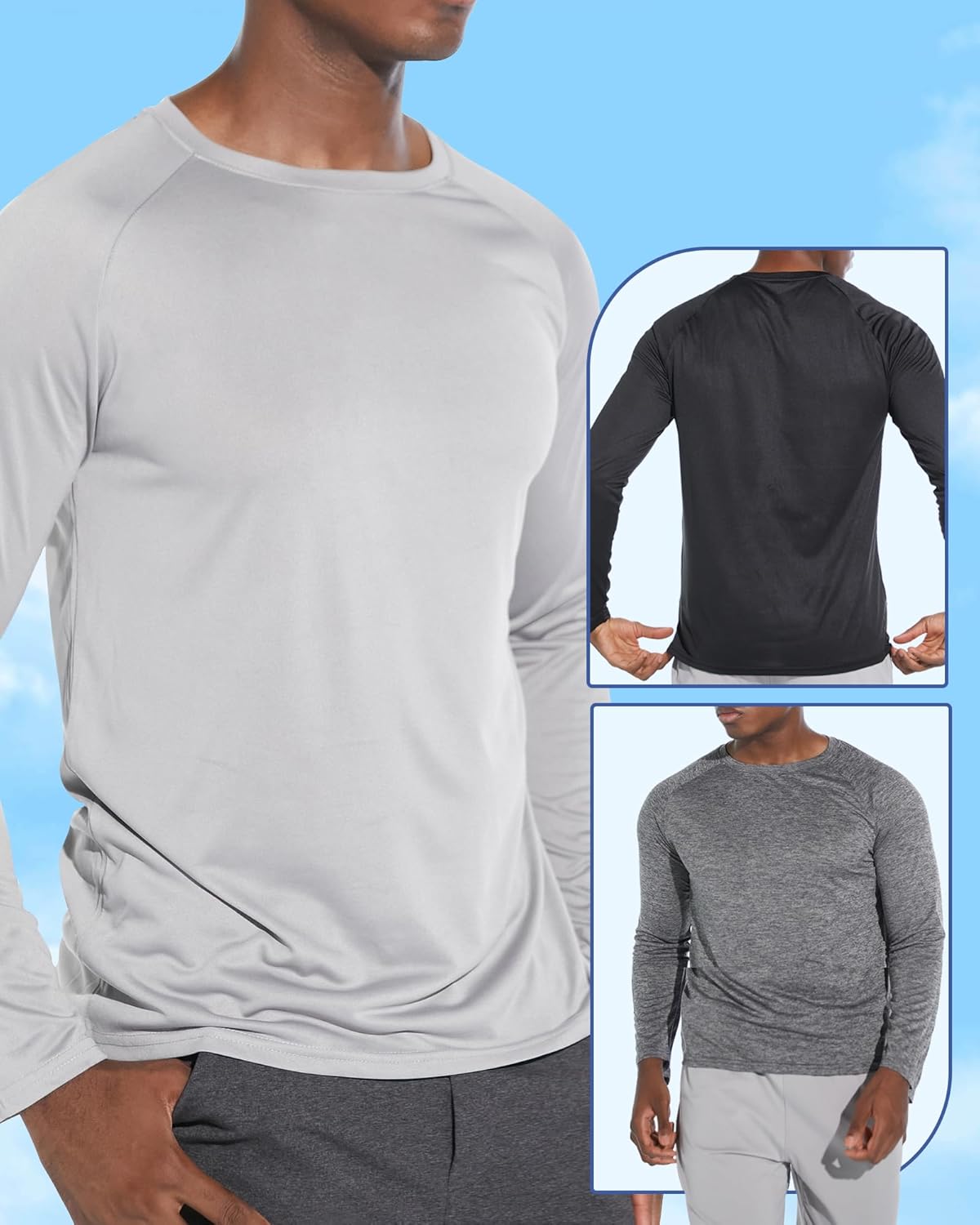 Skiennix 3-Pack Long Sleeve Workout Shirts for Men - Moisture-Wicking & Lightweight