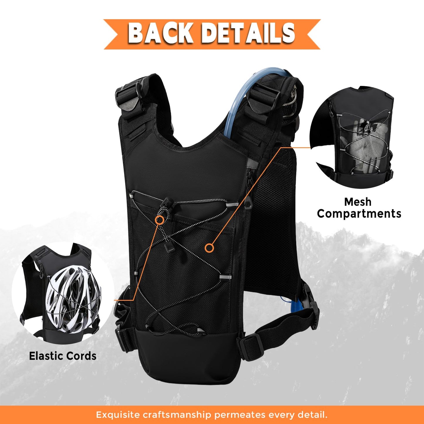 Outdoor Hydration Vest for Running & Hiking, Lightweight Breathable Water Backpack with 2.0L Bladder, Bounce-Free Chest Pack for Marathon, Cycling, Trekking for Men and Women (Black, One Size)