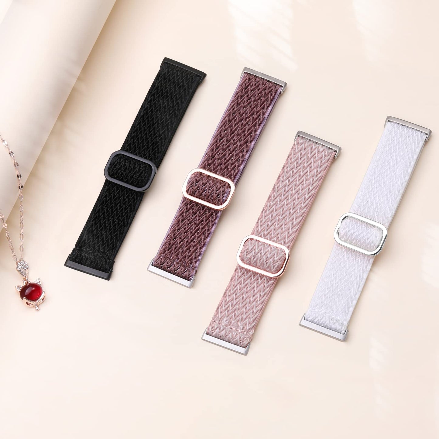 Ouwegaga Elastic Band Compatible with Fitbit Versa 4 Bands/Sense 2/Sense/Versa 3 Bands for Women Men, Adjustable Stretchy Nylon Solo Loop Sport Strap Compatible with Fitbit Smartwatch, 6 Packs