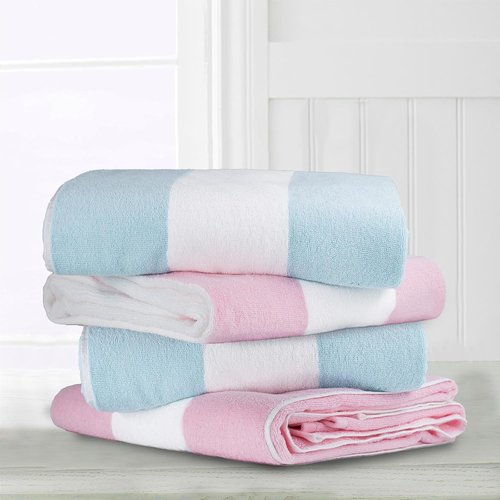 CLOWOOD Plush Oversized Beach Towel - Thick Cotton 40 x 70 Inch Aqua Striped Cabana Towel