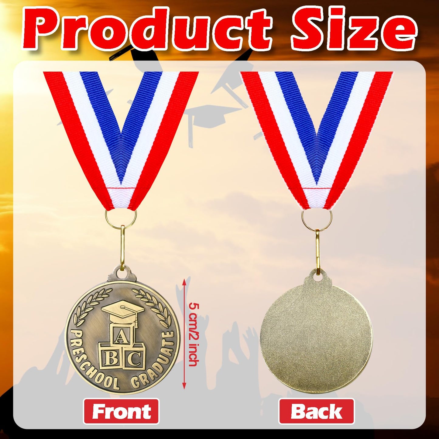Remuuly 30/60 Pcs Kindergarten Graduation Award Medals for Kids 2'' Preschool Award Medallion with Neck Ribbon Congrats Graduation Gifts for School Student Party Favor(30 Pcs,ABC)