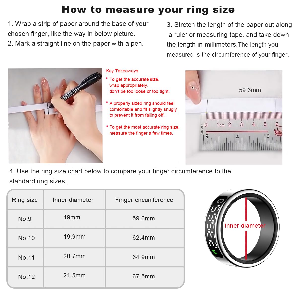 Smart Health Ring with Screen,for Women Men Fitness Tracker Heart Rate, Blood Oxygen, HRV,Sleep Monitoring, Step Counting, IP68 for iPhone and Android, No Subscription Fee (Silver, 12#)