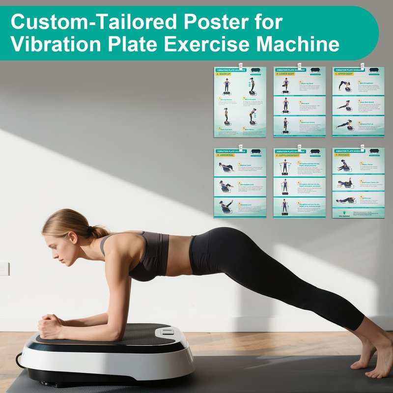 Vibration Plate Exercise Machine Poster - Upgraded 6 Workout Guidance & 10 Pcs Planner & 10 Pcs Double-Sided Clips, Comprehensive Whole Body Wave Vibrating Workout Chart, Green