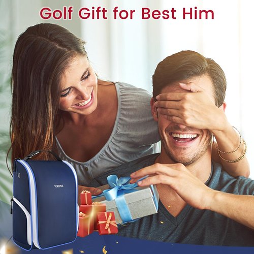 YOREPEK Golf Shoe Bag, with 3 Pockets for Socks, Gloves, Tees, Balls, Brush, Designed with a Buckle Top Carry Handle, Zippered Sport Shoe Carrier Bags with Ventilation, Golf Gifts for Men Unique,Blue