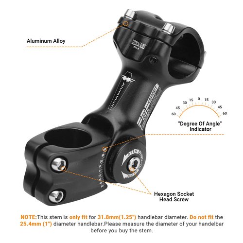 Himiway 31.8mm Bike Stem 110mm ±60 Degree Adjustable MTB Stem Aluminum Alloy Bicycle Handlebar Stem Extender Riser for Most Mountain Bike Road City Bike MTB (Only Fit 1.25"/31.8mm Handlebar)
