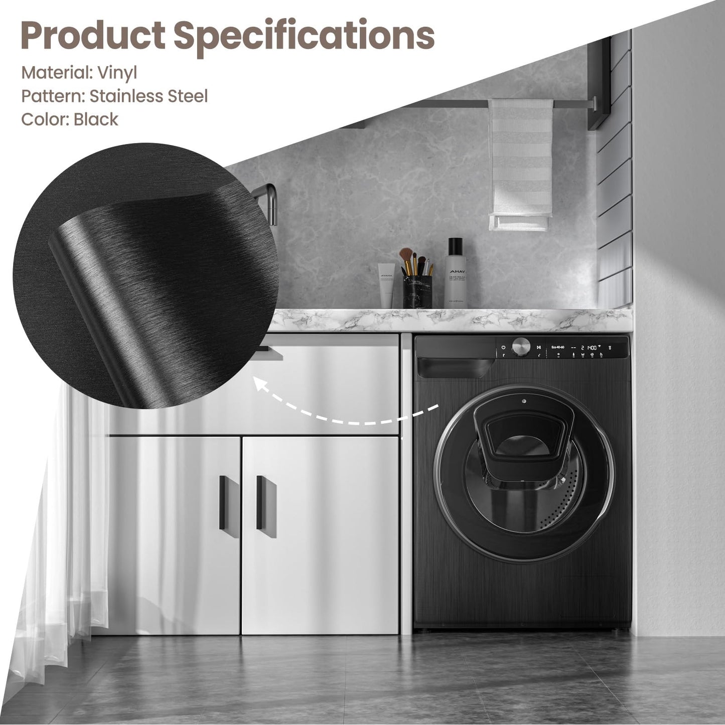 LXCREAT Refrigerator Appliance Wraps Peel and Stick Wallpaper Black Metallic Brushed Stainless Steel Contact Paper Heat Resistant Self-Adhesive Wallpaper for Dishwasher Oven 15.7" X 78.7"