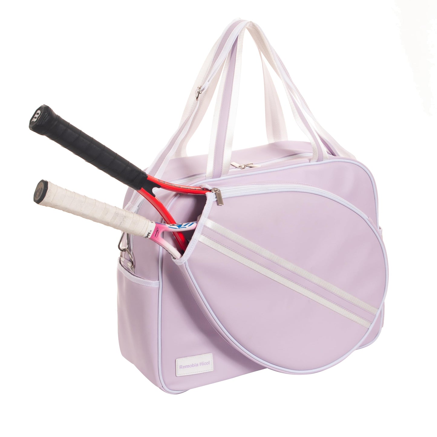 Remobia Hicol Purple PU Leather Women Large Sports Handbag Tennis Racket Shoulder Bag Tennis Tote Bag for 2 Rackets, with Water Bottle Holder