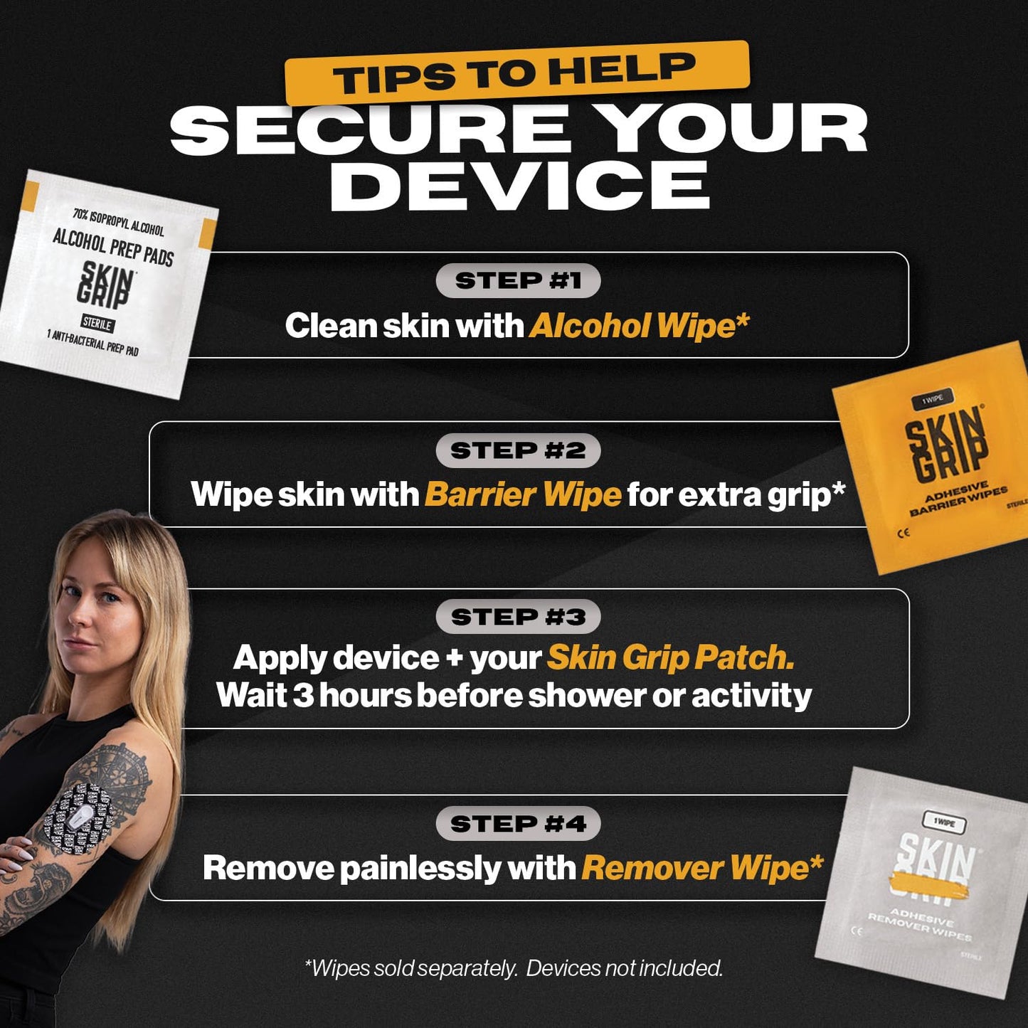 Skin Grip Adhesive Patch Compatible with Dexcom G6 Adhesive Patches Waterproof & Sweatproof with Cutout, Lasts 10-14 Days, Continuous Glucose Monitor Patch, CGM Sensor Cover – 20 Pack, Black