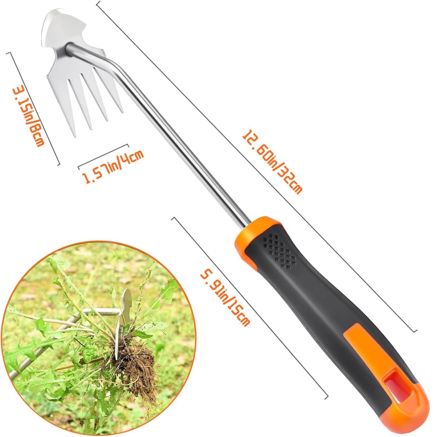 Weed Puller Tool Garden Weed Pulling Tool, 2025 New Durable Garden Weed Pulling Tool, Portable Garden Weeder Tool for Vegetable Gardening, 4 Teeth Manganese Steel Forged Hand Weeder(Orange)