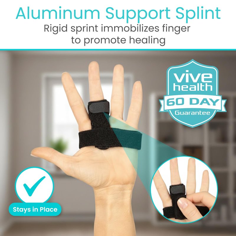 Vive Trigger Finger Splint Brace - Middle, Pinky, Pointer, Ring and Thumb Support - Palm Strap Included - Straighten Curved or Broken Fingers - Adjustable, Breathable Fit - Aluminum Pain Relief Guard