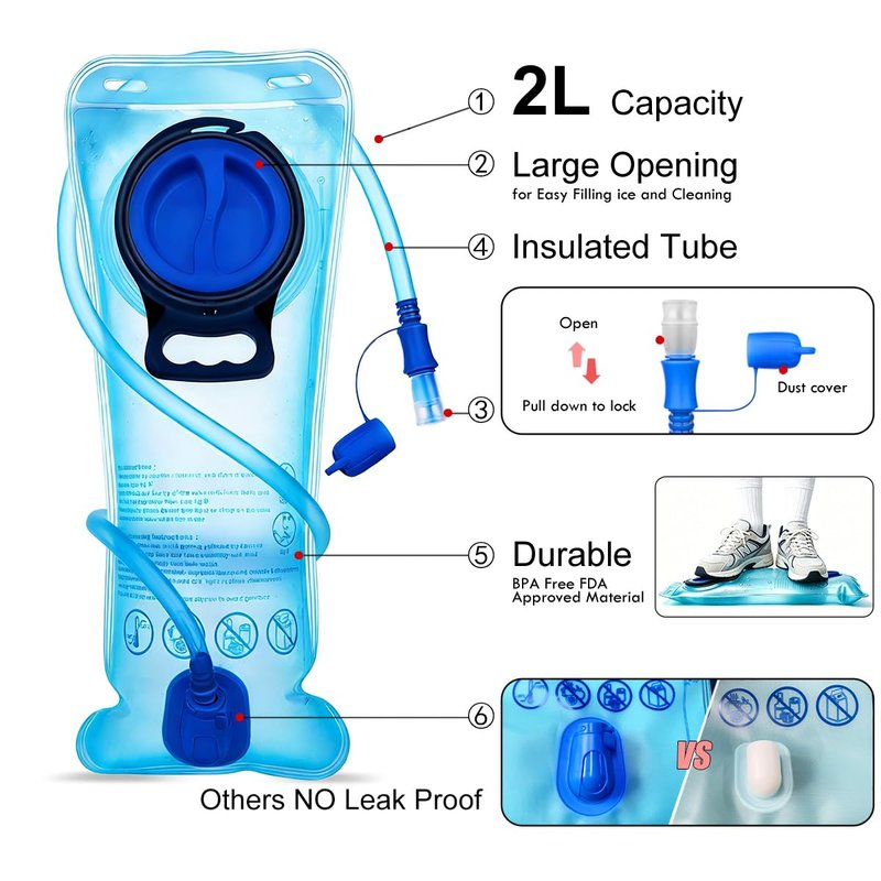 Mothybot Hydration Pack, Insulated Hydration Backpack with 2L BPA Free Water Bladder and Storage, Hiking Backpack for Men, Women, Kids for Running, Cycling, Camping - Keep Liquid Cool up to 5 Hours