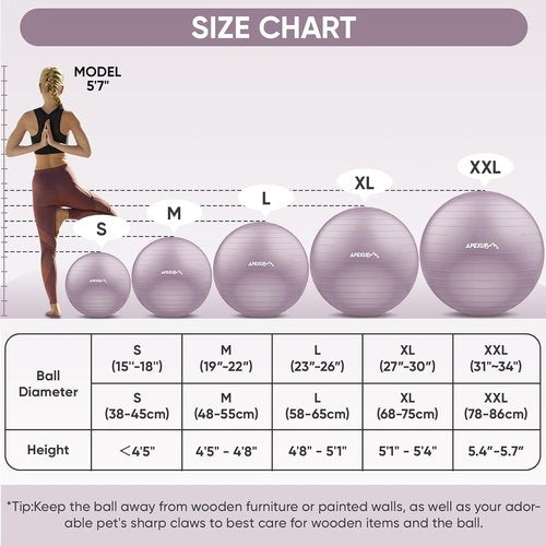APEXUP Yoga Ball - Anti-Slip Heavy Duty Exercise Ball for Fitness & Core Training | 5 Sizes Available