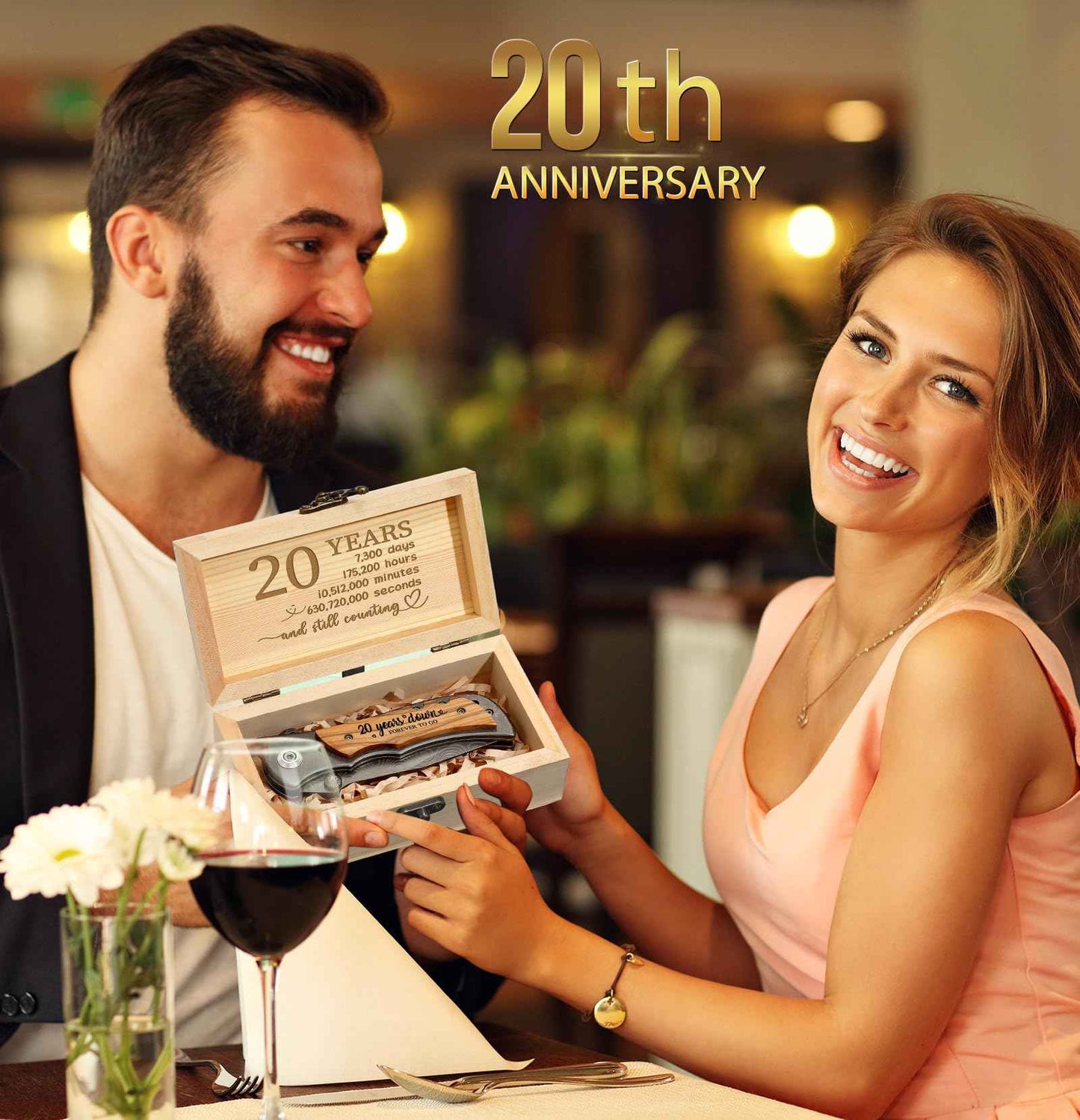 Lanties 20 Year Anniversary Keepsake Gifts for Him Engraved Pocket Knife with Gift Box Happy Tin Anniversary Customized Wedding Birthday Father's Day Gifts for Men Husband