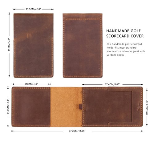 Robrasim Handmade Leather Yardage Book Cover, Leather Golf Scorecard Holder - Brown