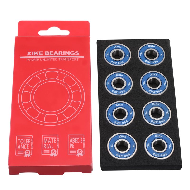 XiKe 8-Pack 608-2RS Skateboard Bearings, Blue, High-Speed 8x22x7mm, Durable Double Rubber Sealed, Fit for Longboards, Inline & Roller Skates, Spinners Etc