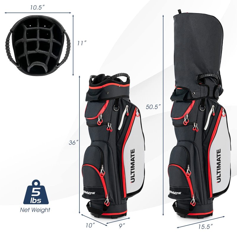 Tangkula 11" Golf Cart Bag, Lightweight Golf Cart Bag with 14 Way Dividers Top Organizer, 8 Pockets, Rain Hood, Shoulder Strap, Beverage Cooler Bag, Golf Clubs Cart Bag for Men & Women