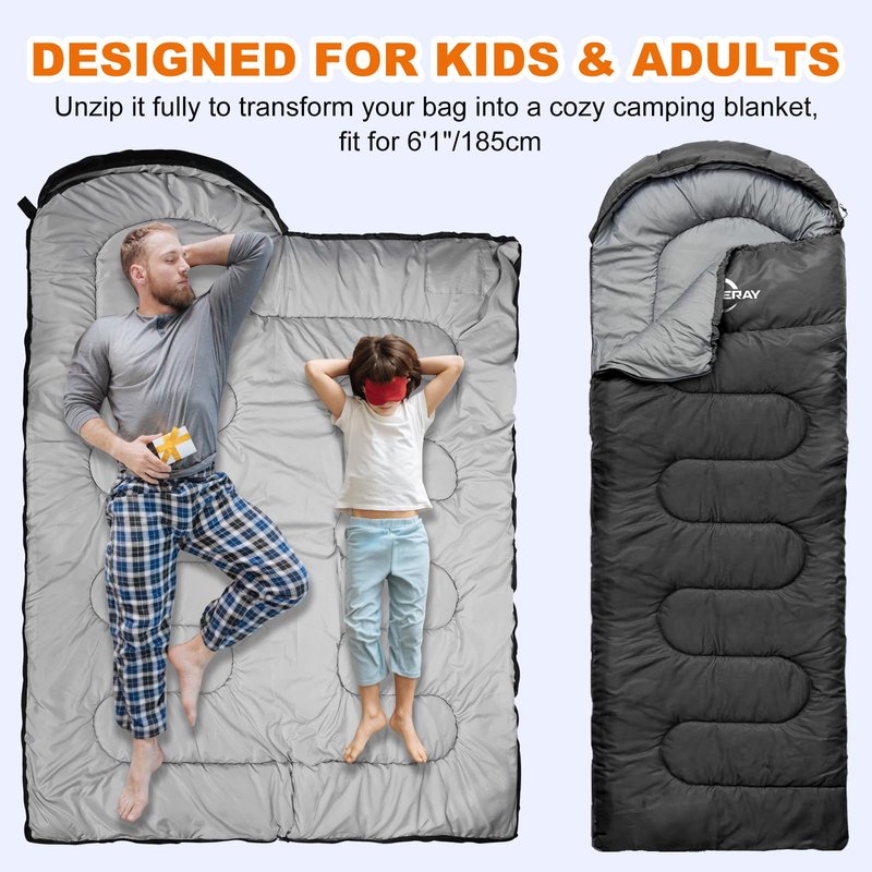 Synderay Sleeping Bags for Adults Cold Weather & Warm - Backpacking Camping Sleeping Bag for Kids 10-12, Girls, Boys - Lightweight Compact with Compression Sack