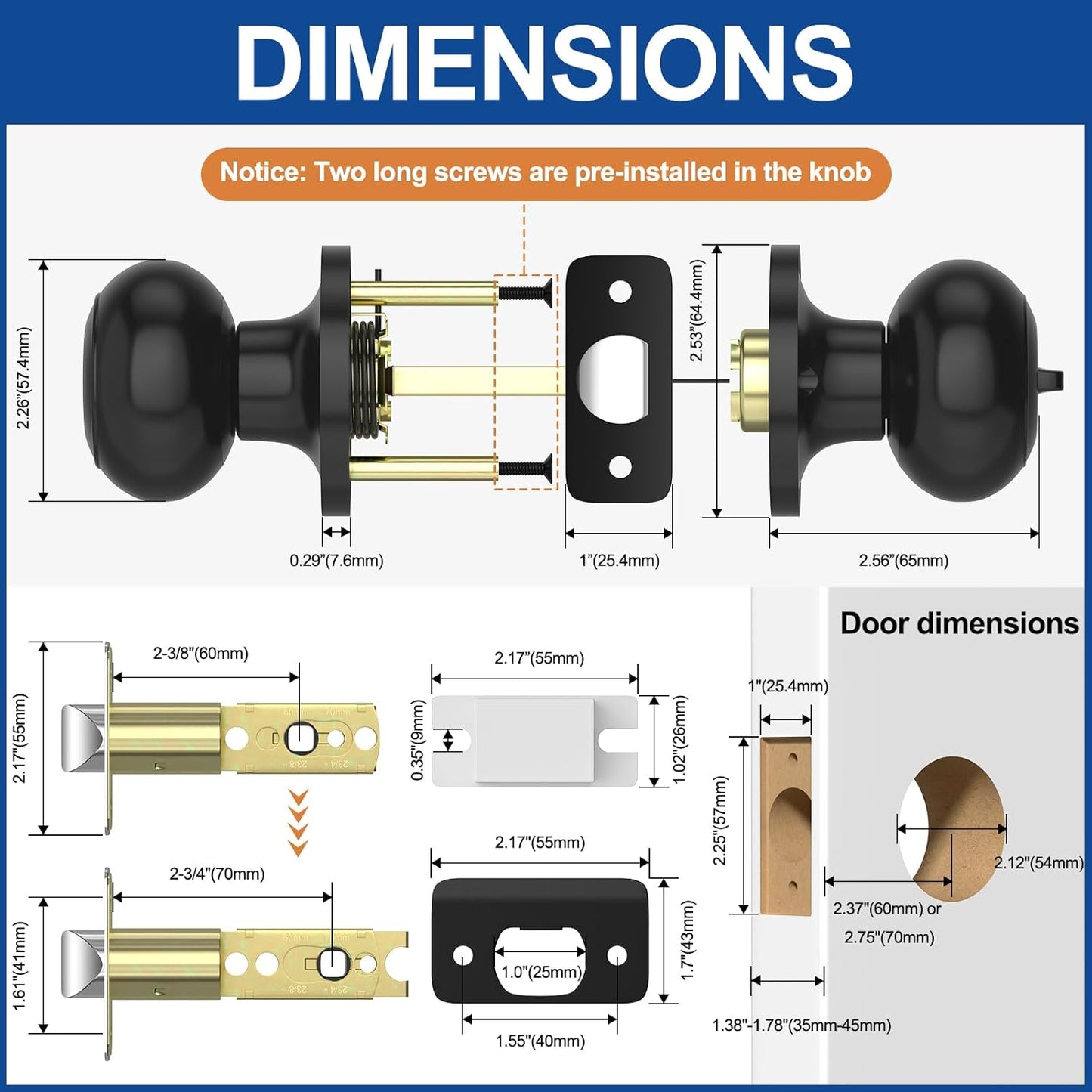 Brushed Nickel Privacy Door Knob Set - Keyless Interior Locks for Bedroom & Bathroom (6 Pack)