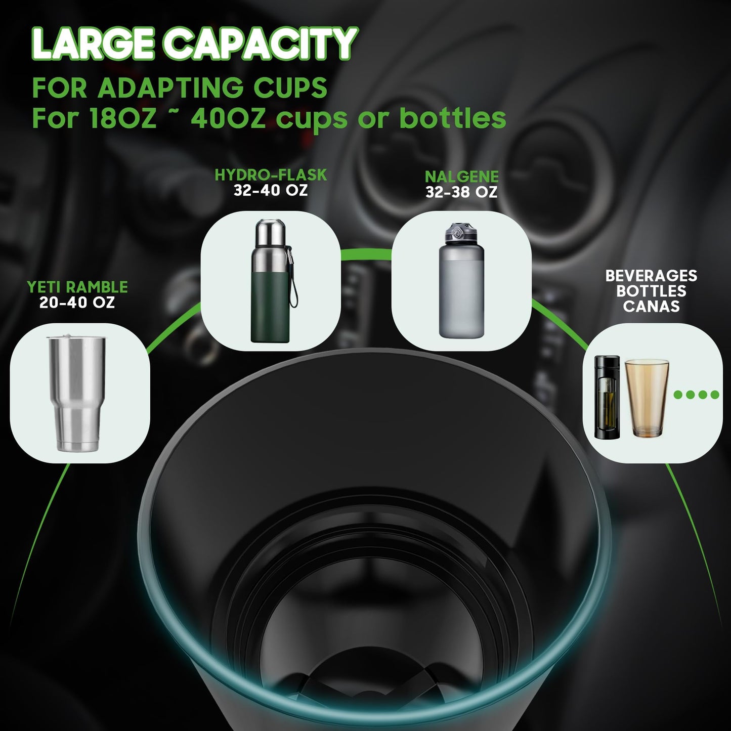 10L0L Upgraded 64oz Large Cup Holder Expander for Car, Expandable Cup Holder Adapter with Adjustable Base, Universal Compatible with Yeti, Hydro Flasks, Owala, Other Big Bottles Mugs Drinks