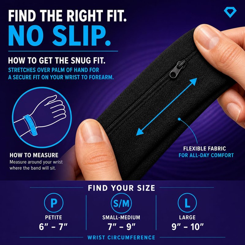 RingHero Wristband Ring Holder: Secure Wedding & Engagement Ring Pouch for Gym, Travel & Work | Prevent Loss & Damage | Hidden Zippered Pocket for Valuables | 4-Way Stretch - Blue