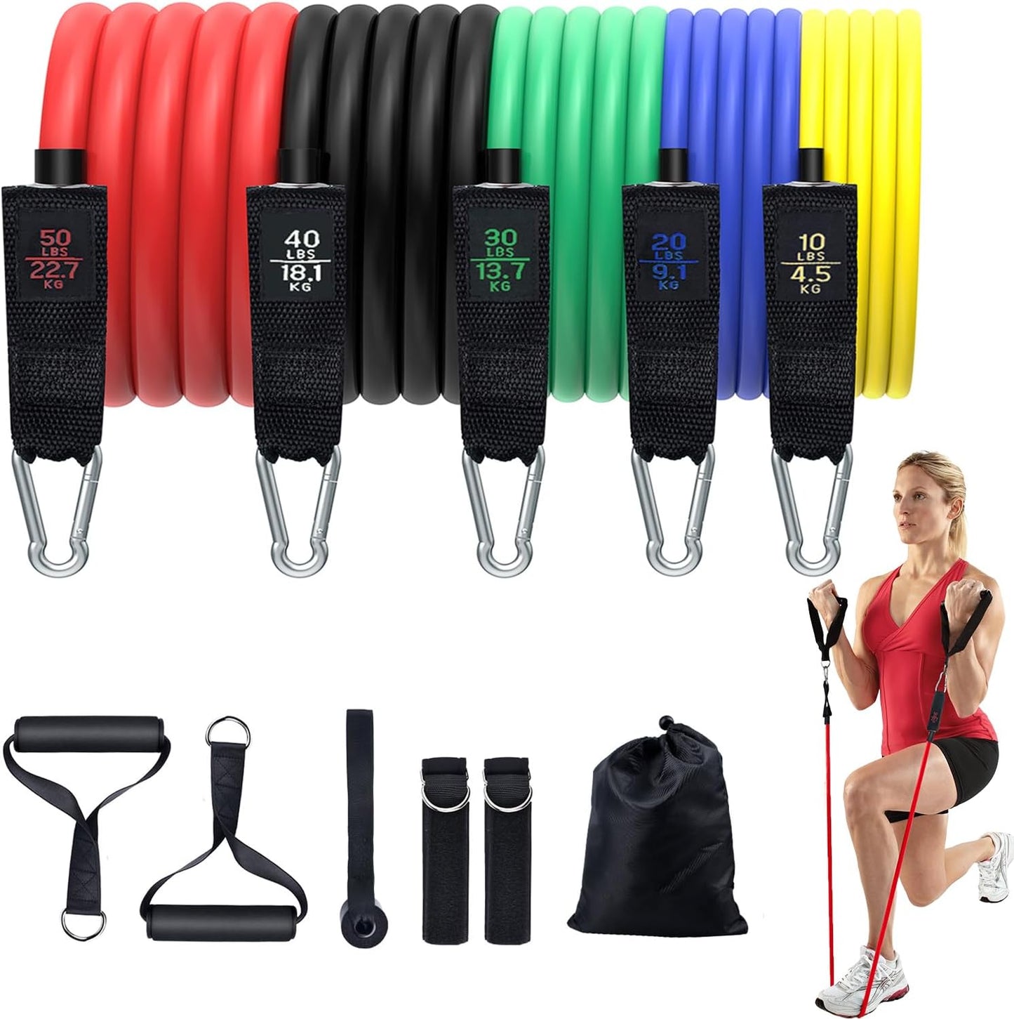 Simmgud Resistance Bands Set - Versatile Exercise Bands with Handles & Door Anchor | 150 LBS for Home Gym & Therapy