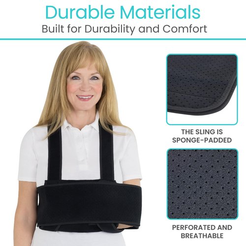 Vive Arm Sling Shoulder Immobilizer for Sleeping (Fits Left & Right) - Comfortable Night Support for Elbow Injury, Rotator Cuff Surgery, Broken Wrist & Hand - Adjustable Straps Fit Men & Women (Black) (Standard)
