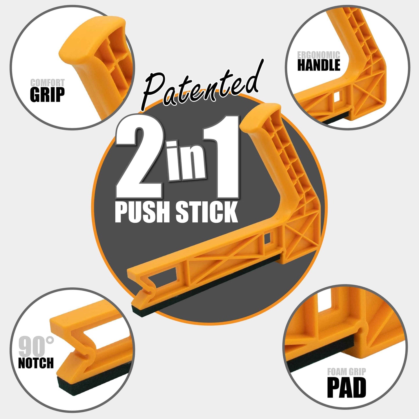 Peachtree Woodworking Supply 2 in 1 Safety-V Push Sticks for Table Saw, Band Saw, Jointer & Router Table, Safety Accessories, Safety Tool Wood Pusher Stick, Table Saw Push Stick - Pack of 2