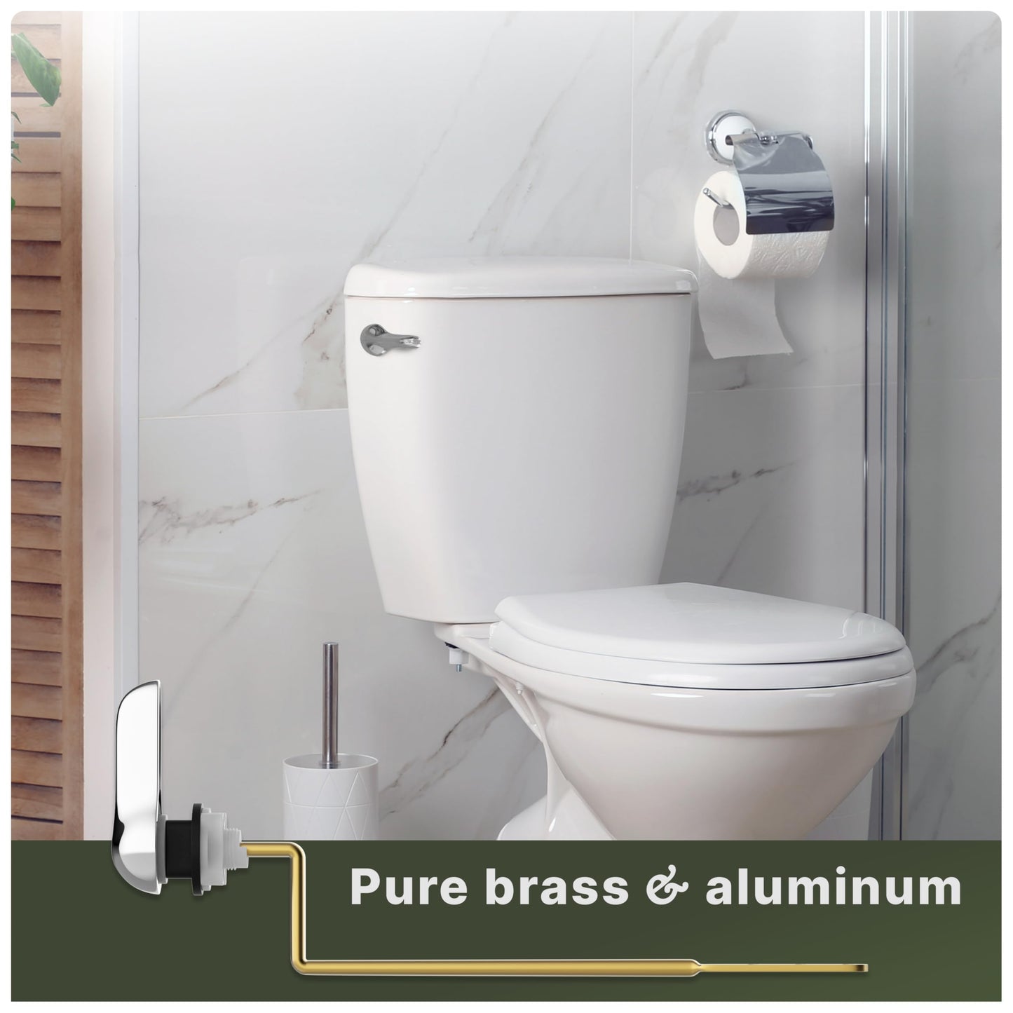 Mesora Universal Metal Side Mount Toilet Handle Replacement Kit with Flapper Chain, Pure Brass and Aluminum, Compatible with Most Toilets - Chrome