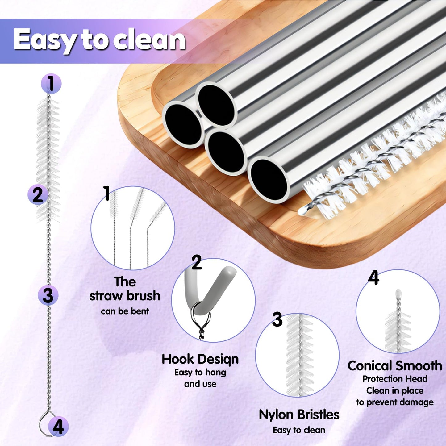 Replacement Straws Compatible With Brümate Era 40 oz Tumbler, Include 2pcs Tumbler Straw Cover Cap and 2pcs Reusable Straw with 2 Cleaning Brush (BLACK)
