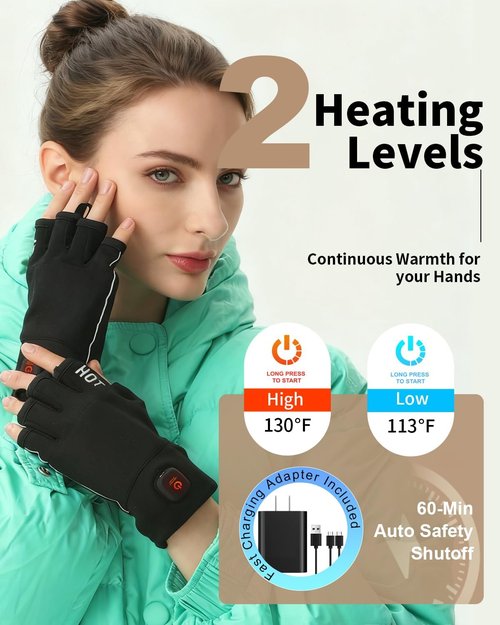 **Uncn Heated Gloves - Fingerless Touchscreen Design for Men & Women | Rechargeable 3.7V 3000mAh Battery for Winter**