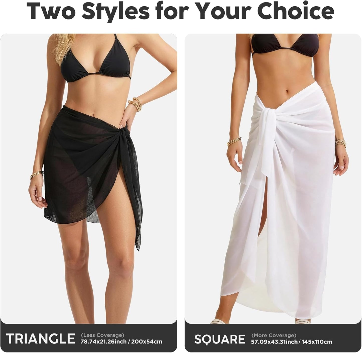 Skiennix Chiffon Sarong Wraps - Sheer Beach Cover-Up for Swimsuit | 2 Pcs, One Size