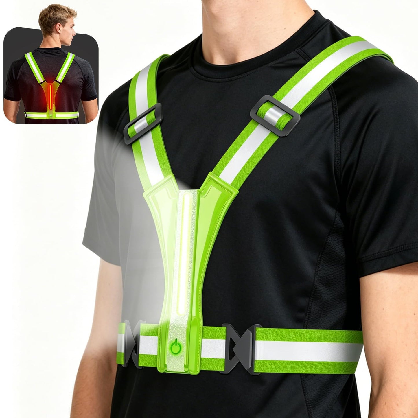 Cuvccn LED Reflective Vest Super Bright Lighting, 360° Visible Running Light for Runners, Waterproof Adjustable Reflective Running Vest Headlamp Gear for Men/Women/Kids Night Walking/Running/Cycling