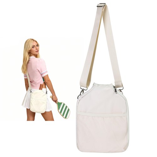 LAKE OF FIRE Pickleball Paddle Cover Crossbody Bag with Adjustable Strap Pickle ball Sling Bag Lightweight Pickleball Gifts for Men and Women White