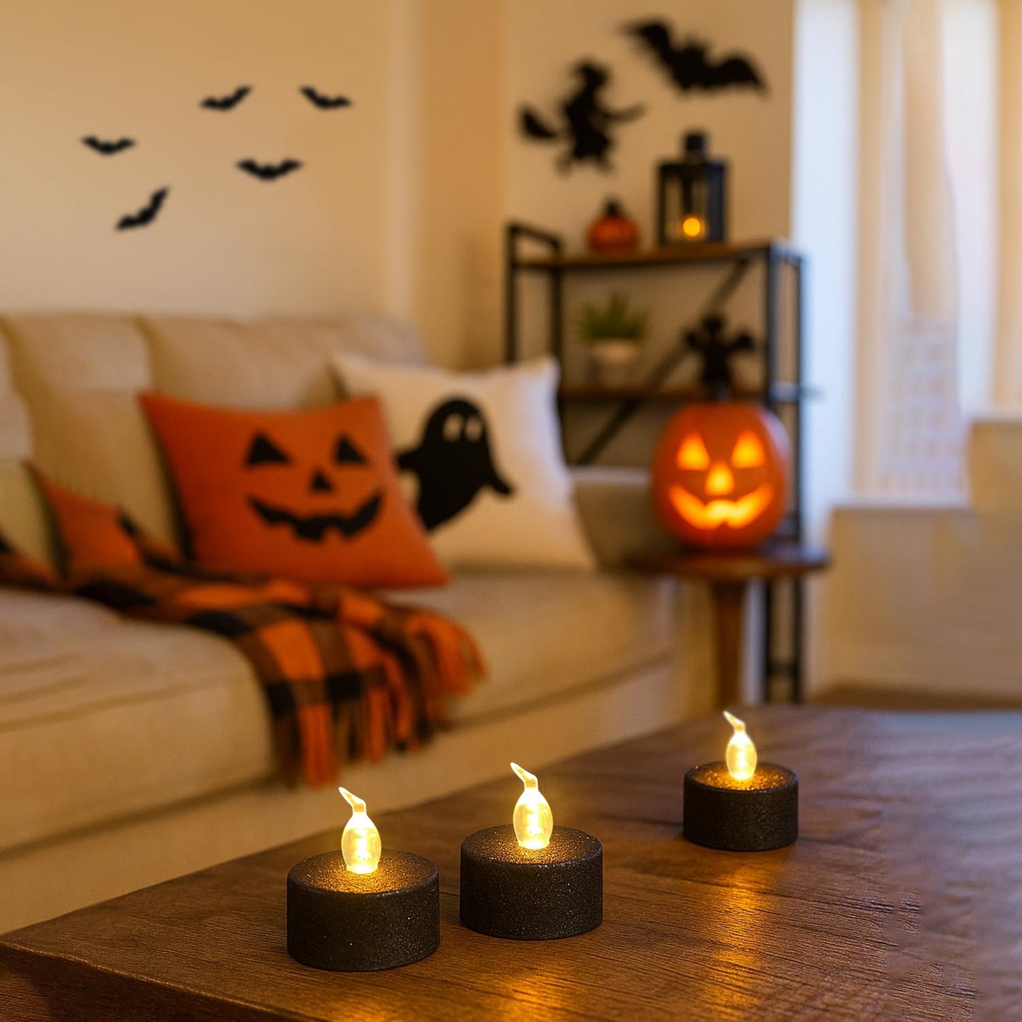 Aulaygo 12PCS Glitter Black Tea Lights with Timer,Sparkly Tealights Candles Battery Operated for Gothic Wedding Home Decoration Halloween Party